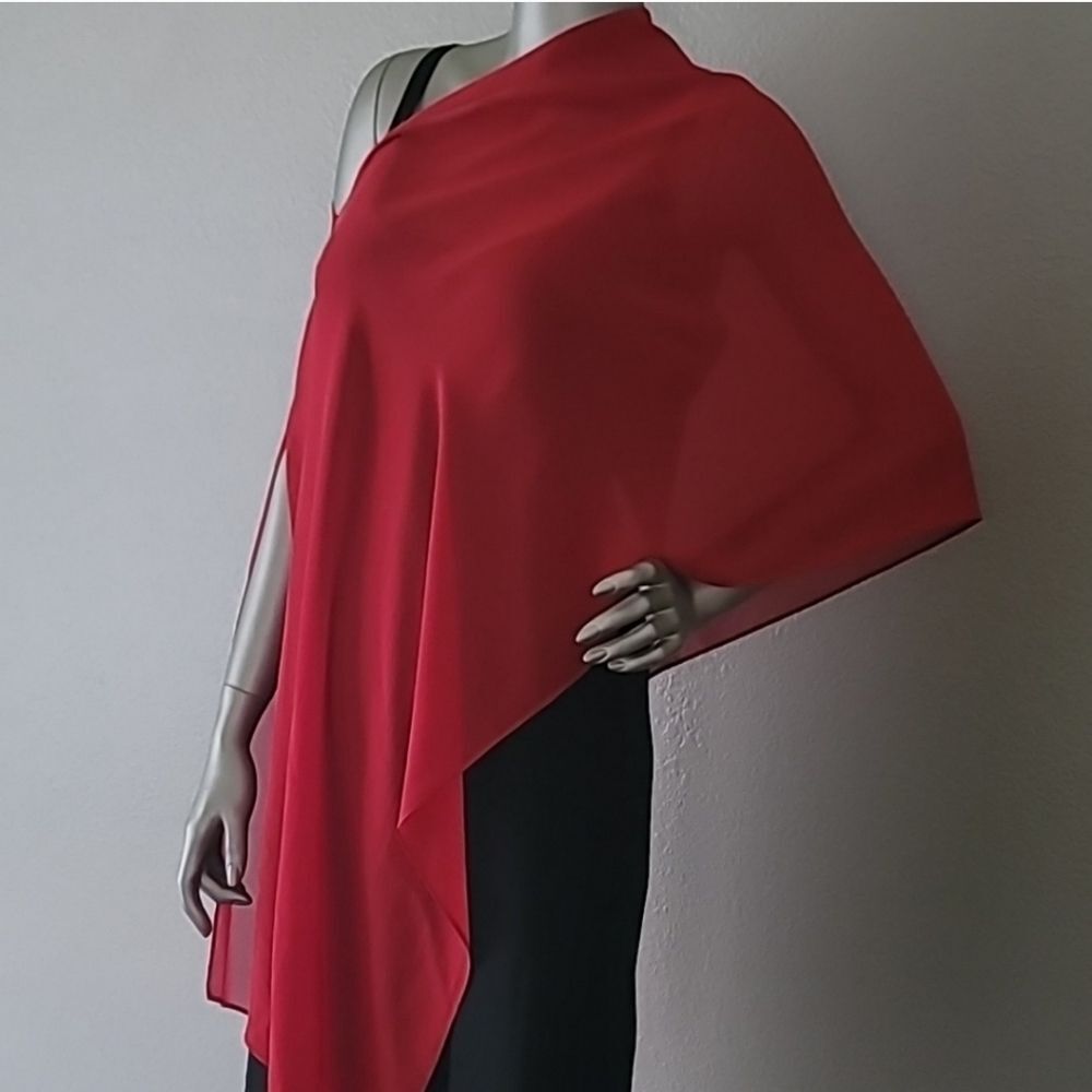 Eileen Fisher Sheer Silk Georgette Wrap In Scarlet One Size - Picture 6 of 11